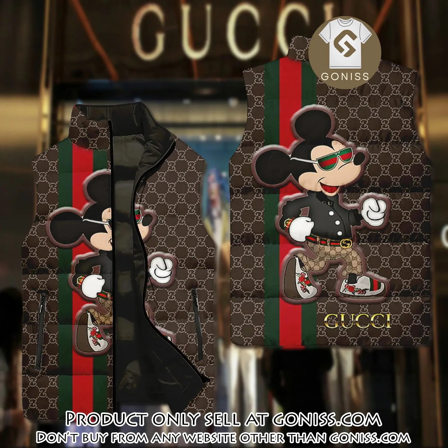 Gucci mickey mouse brown luxury brand 3d sleeveless down jacket gn1011212